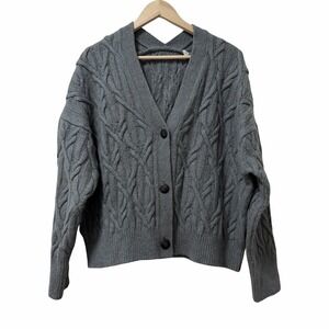 Vince Womens Interlocking Wool Cashmere Cable Knit Cardigan Size XL Light Slate